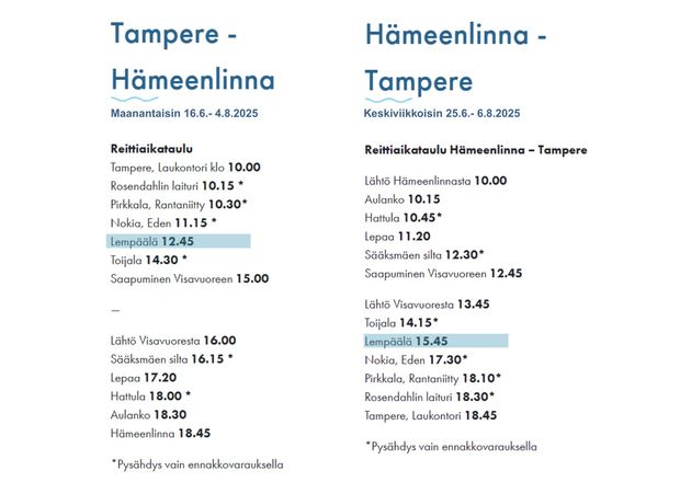 Timetables of Hopealinja Cruise